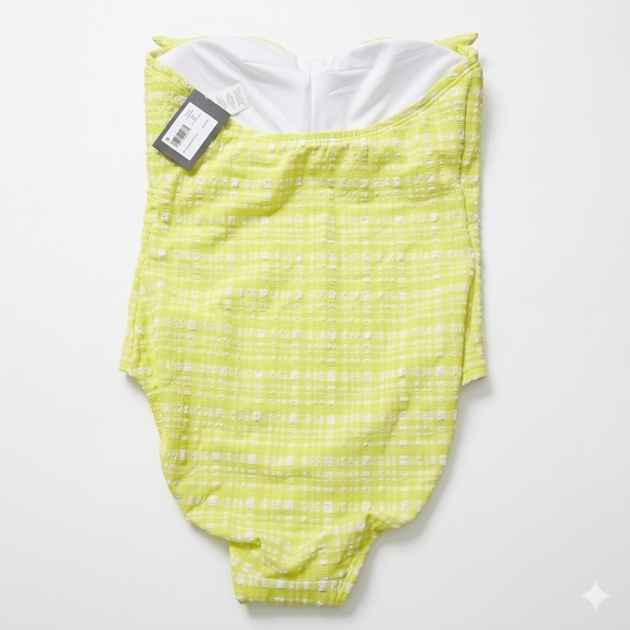 kate spade White and Lime Green Yellow One Piece Swimsuit Gingham Plaid - Picture 3 of 9